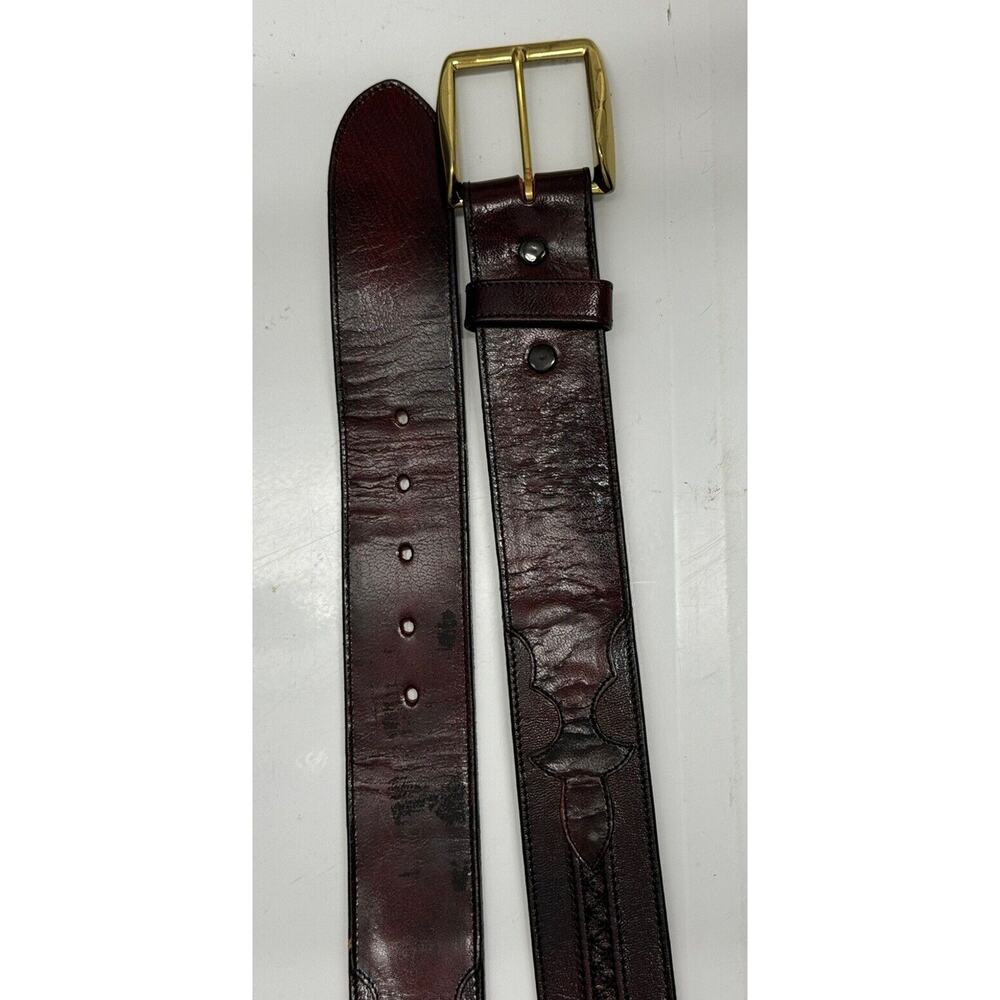 Lucchese Brown Leather Belt with Brass Buckle - Picture 4 of 8